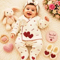 طقم ملابس مواليد قطني بتصميم القلوب