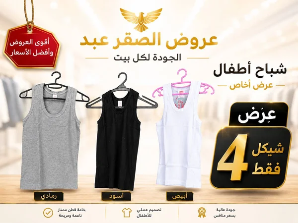 شابح أطفال قطني - عروض الصقر عبد - ملابس أطفال - سوق غزة