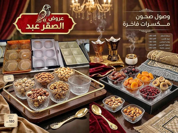 طقم صحون تقديم مكسرات فاخرة - عروض الصقر عبد - أدوات منزلية - سوق غزة