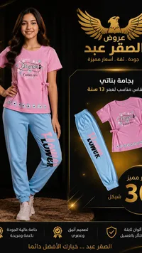 بجامة بناتي بتصميم فلاور - عروض الصقر عبد - سوق غزة