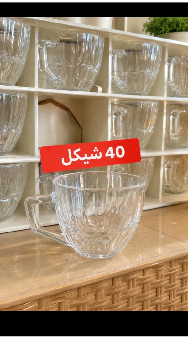 طقم أكواب زجاجية شفافة بتصميم مضلع - أدوات منزلية - سوق غزة