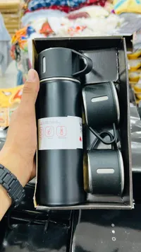 طقم ترمس وأكواب شاي - أسود