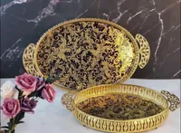 طقم صواني تقديم ذهبية بتصميم عربي