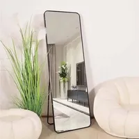 مرآة أرضية بإطار معدني أسود