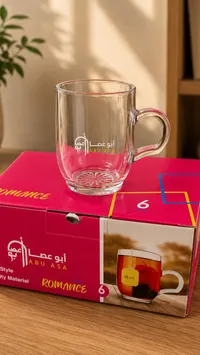 طقم أكواب شاي زجاجية رومانسي - أبو عصا (Abu Asa)