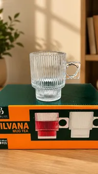 طقم أكواب شاي زجاجية مضلعة - سيلفانا (Silvana)