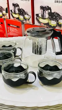 طقم إبريق شاي زجاجي مع 4 أكواب