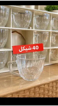 طقم أكواب زجاجية شفافة بتصميم مضلع - سوق غزة