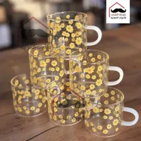 طقم أكواب زجاجية بنقشة الزهور - شركة الشنب