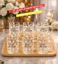 طقم أكواب زجاجية بنقشة الزهور - شركة الشنب