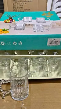 طقم أكواب زجاجية مزخرفة بمقبض خرزي