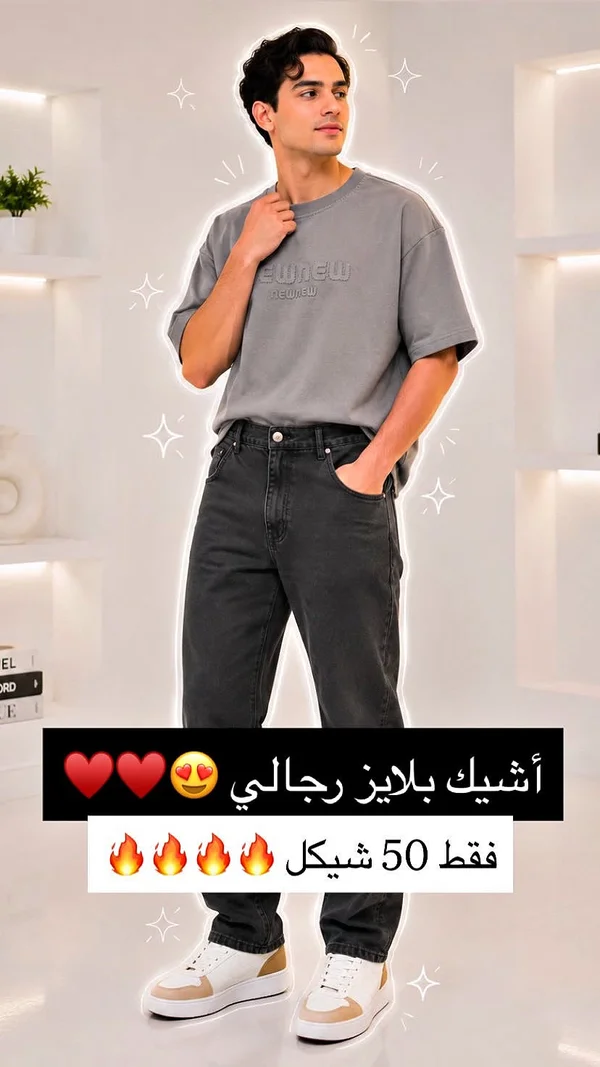 تيشيرت رجالي كاجوال - نيو نيو (NewNew) - ملابس رجالية - سوق غزة