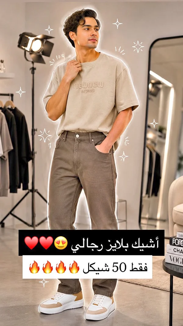 طقم ملابس رجالي كاجوال - تيشيرت وبنطال - ملابس رجالية - سوق غزة