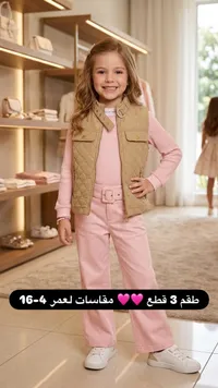 طقم بنات 3 قطع - جاكيت وتيشيرت وبنطلون