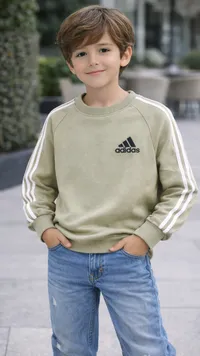Adidas Boys Sweatshirt - Beige with White Stripes