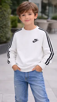 Nike Kids White Sweatshirt with Black Stripes
