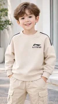 تي شيرت Li-Ning كريمي بأكمام طويلة للأطفال