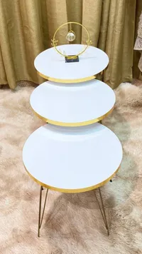 طاولة ضيافة ثلاثية الأدوار - تصميم حديث ذهبي وأبيض
