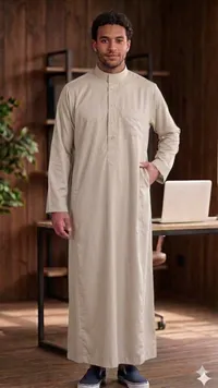 جلابية رجالية كريمية بأكمام طويلة