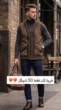 جاكيت صدرية جلد بني رجالي