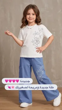 طقم ملابس صيفي للبنات - تيشيرت وبنطال واسع