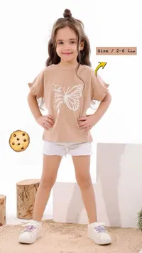 طقم صيفي بناتي تيشيرت وشورت