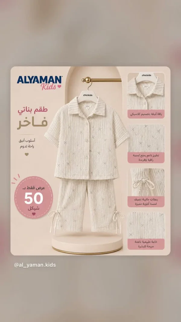 طقم بناتي فاخر - اليمان كيدز (Alyaman Kids) - ملابس أطفال - سوق غزة
