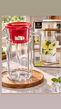 إبريق ماء زجاجي بغطاء أحمر - سيتي جلاس (Cityglass)