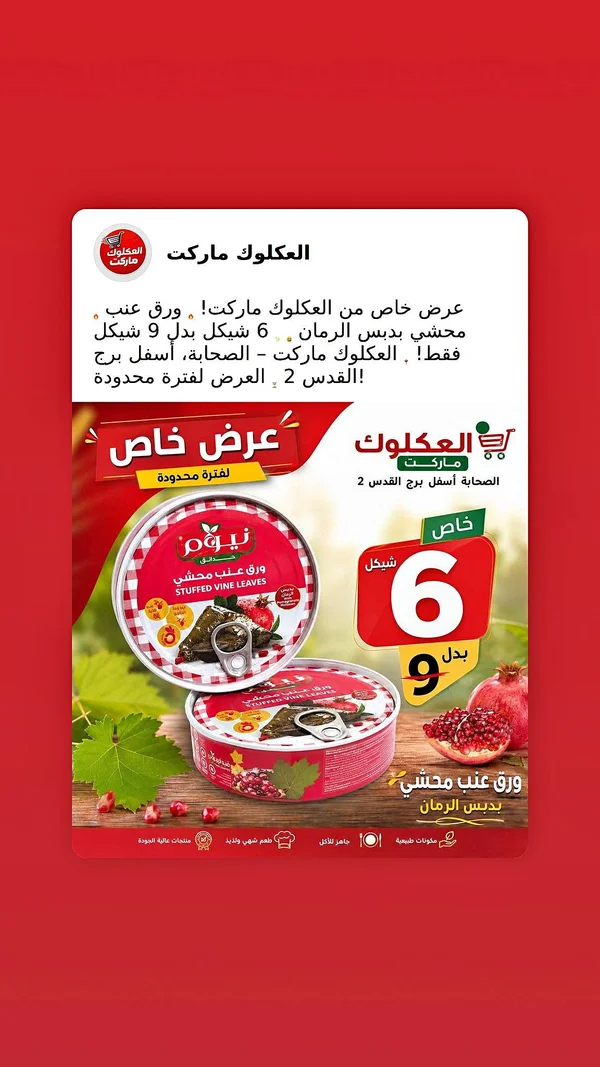 ورق عنب محشي بدبس الرمان - نيوم - مواد غذائية وبقالة - سوق غزة