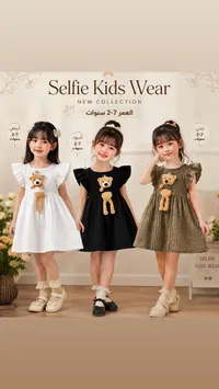 فستان بناتي مزين بدب صغير - سيلفي كيدز وير (Selfie Kids Wear)