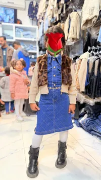 طقم بناتي جينز مع كارديجان صوف