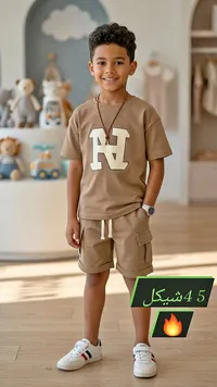 طقم شورت وتيشيرت بطبعة حرف N