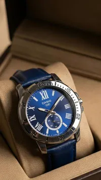ساعة كاسيو CASIO يدوية بسوار أزرق جلدي
