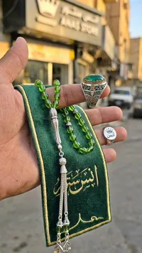 خاتم رجالي فضة بحجر أخضر