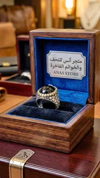 خاتم رجالي بحجر أسود - متجر أنس للتحف (Anas Store)