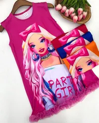 فستان بنات Party Girl بتصميم كرتوني