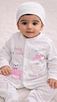 بدلة أطفال مطبوعة بتصميم طائرة ودب (Baby Fly)