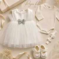 طقم فستان مواليد مع بودي وسكربينة - Payas Bebe
