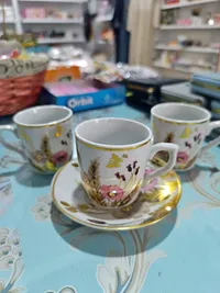 طقم فناجين قهوة بورسلين بنقوش الزهور