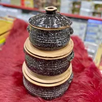 طقم طناجر فخار بغطاء - تصميم مرقط
