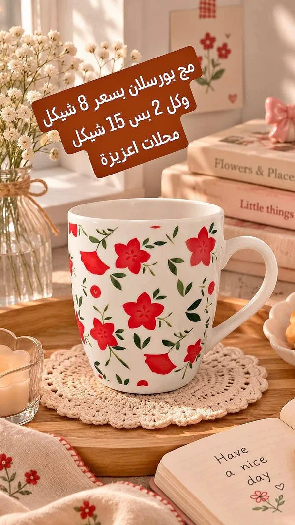 مج بورسلان بنقوش زهور (محلات عزيزة) - أدوات منزلية - سوق غزة