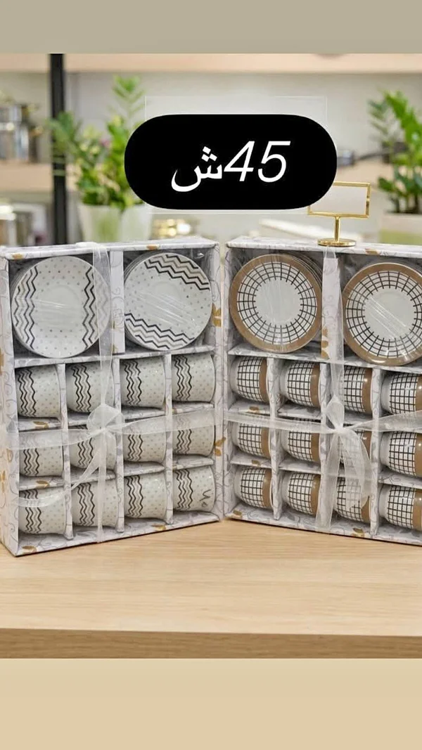 طقم فناجين وصحون (بدون علامة تجارية واضحة) - أدوات منزلية - سوق غزة