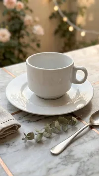 طقم فنجان قهوة أبيض بتصميم كلاسيكي