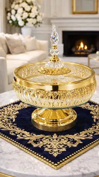 صحن ضيافة كريستال ذهبي فاخر