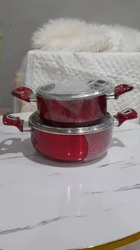 طقم قدور طبخ بحبات - أحمر