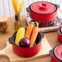 طقم أواني طهي بغطاء - أحمر