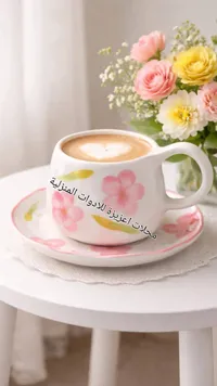 فنجان قهوة سيراميك بتصميم الورود الوردية