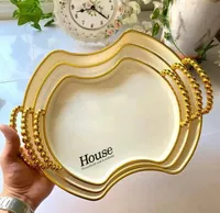 طقم صواني تقديم سيراميك بحواف ذهبية - هاوس (House)