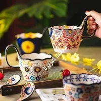 طقم أكواب سيراميك مزخرفة بالورود