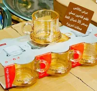 طقم فناجين قهوة زجاجية لون عسلي - سوق غزة
